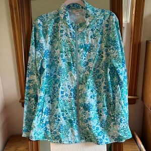 Croft & Barrow Floral Zip-Front Windbreaker in Aqua & Teal L